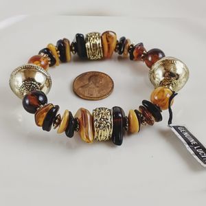 Vintage Lucite Orange Brown Gold Stretch Bracelet NWT